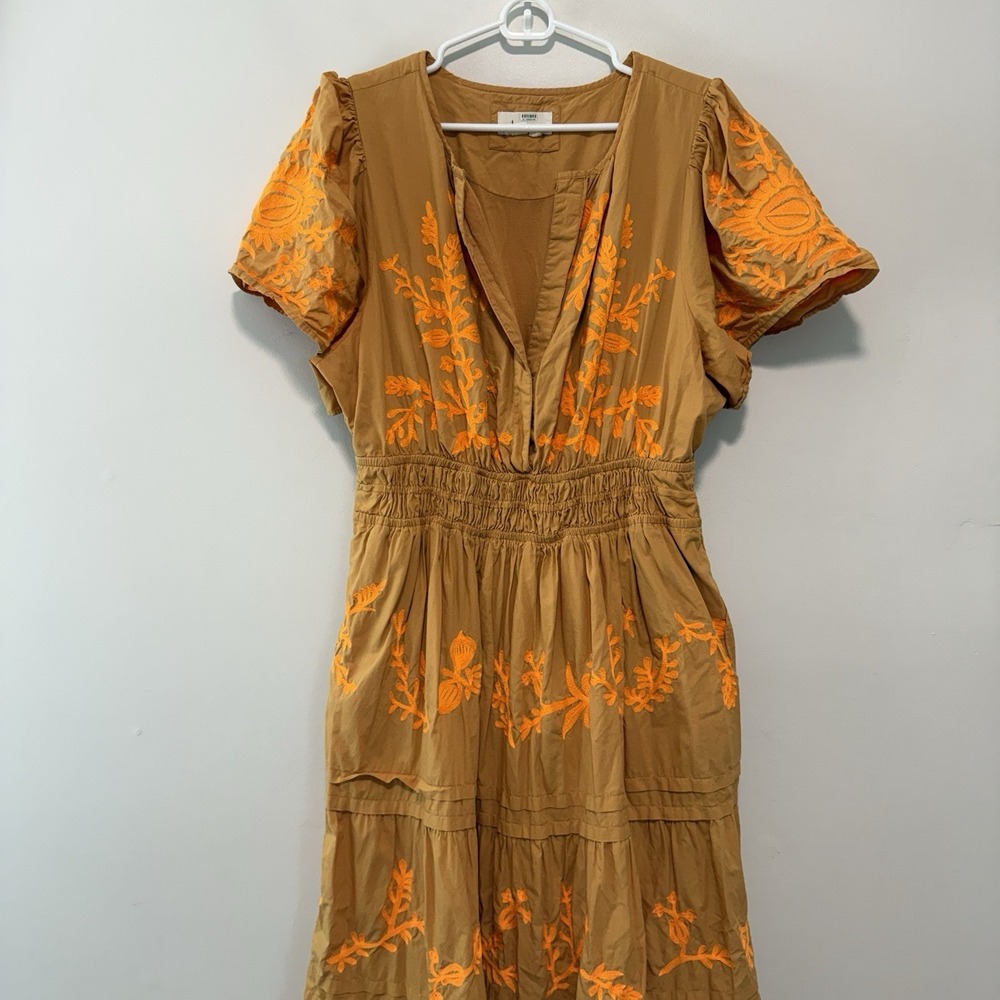 Anthropologie The Somerset Maxi Dress in Embroidered Edition Tan Orange 1X - Picture 3 of 9